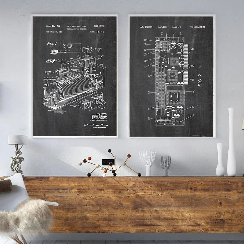 6Pcs Vintage Computer Patent W - Tech Office Wall reseña y precio