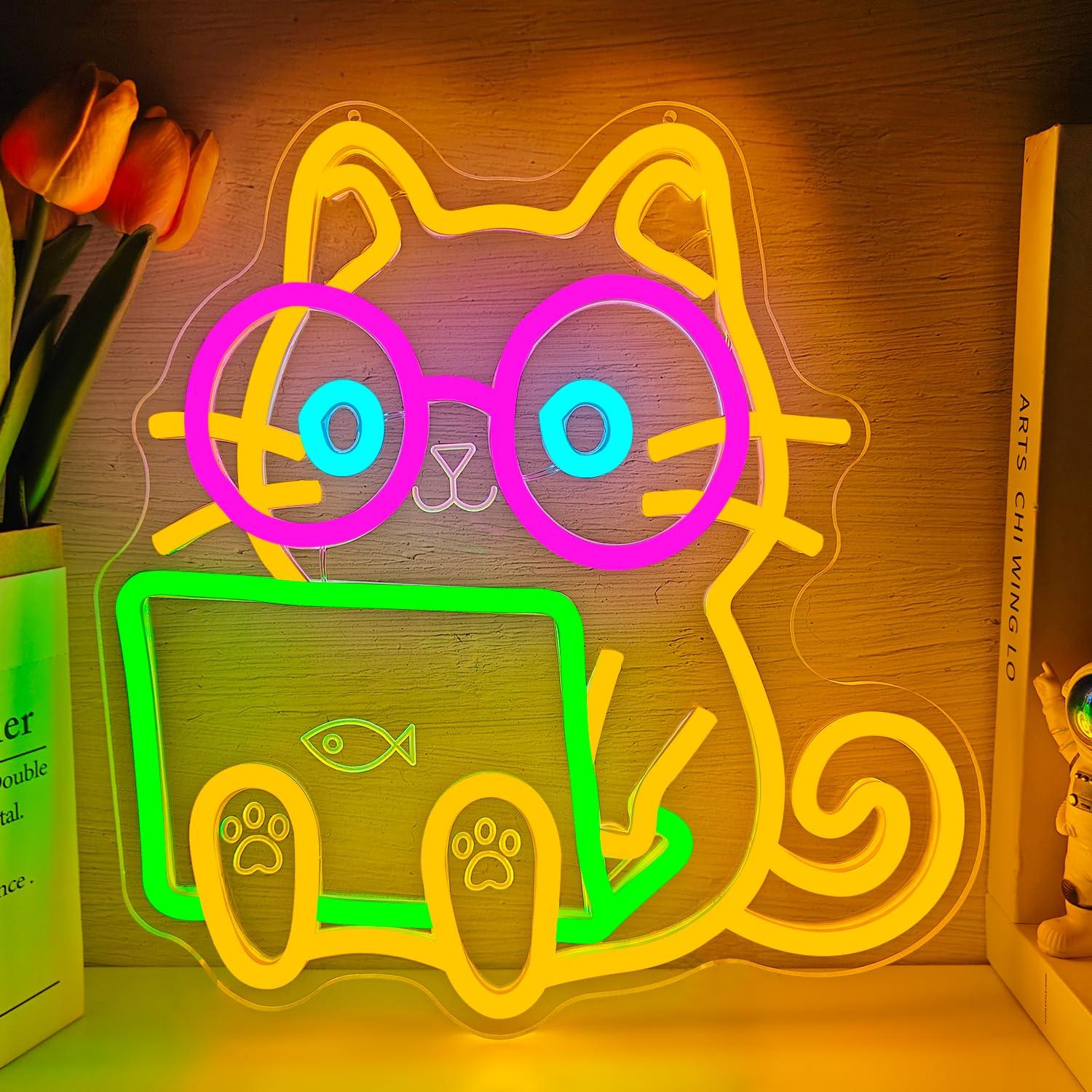 Cat Laptop Neon Sign USB Dimma - Tech Office Wall reseña y precio