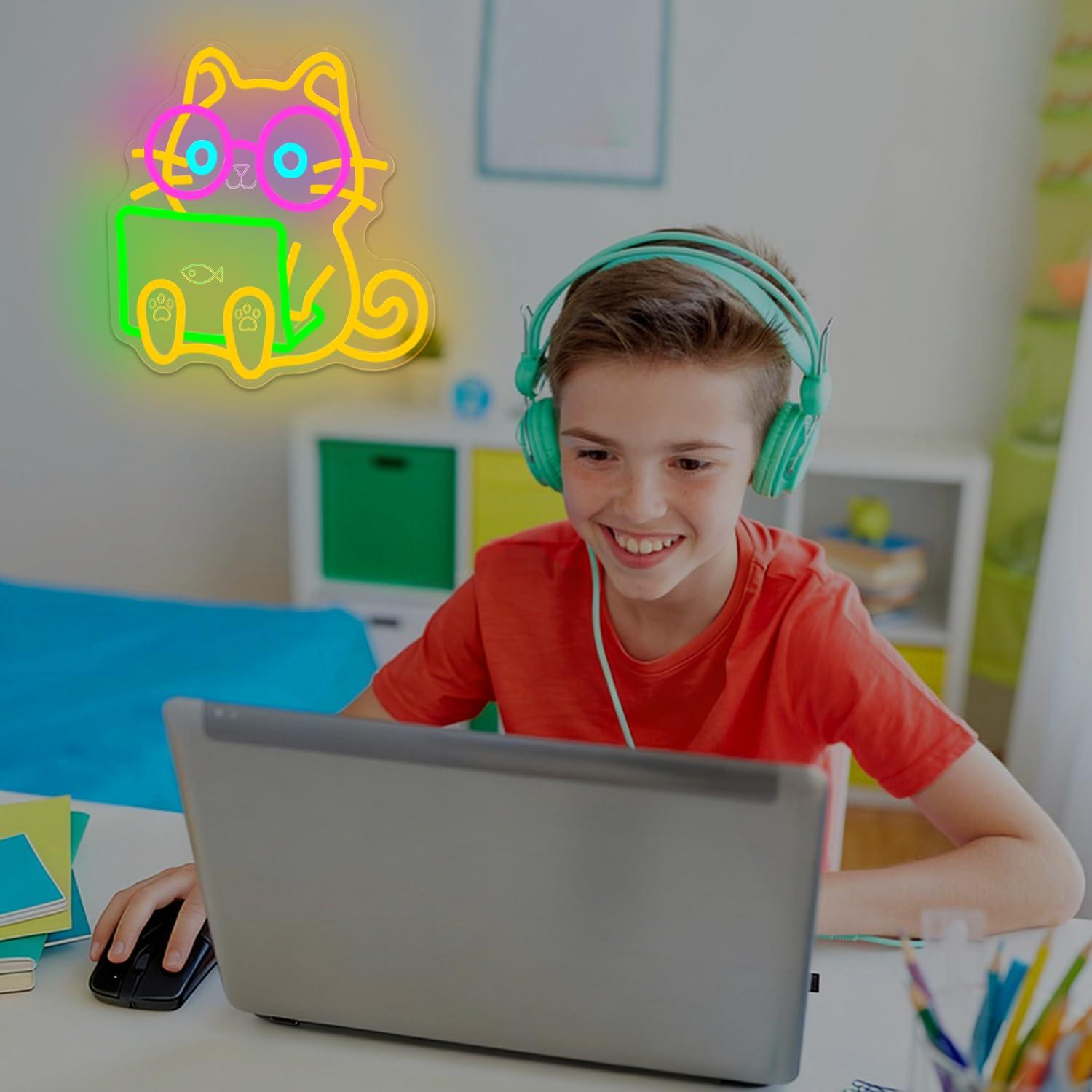 Cat Laptop Neon Sign USB Dimma - Tech Office Wall reseña y precio