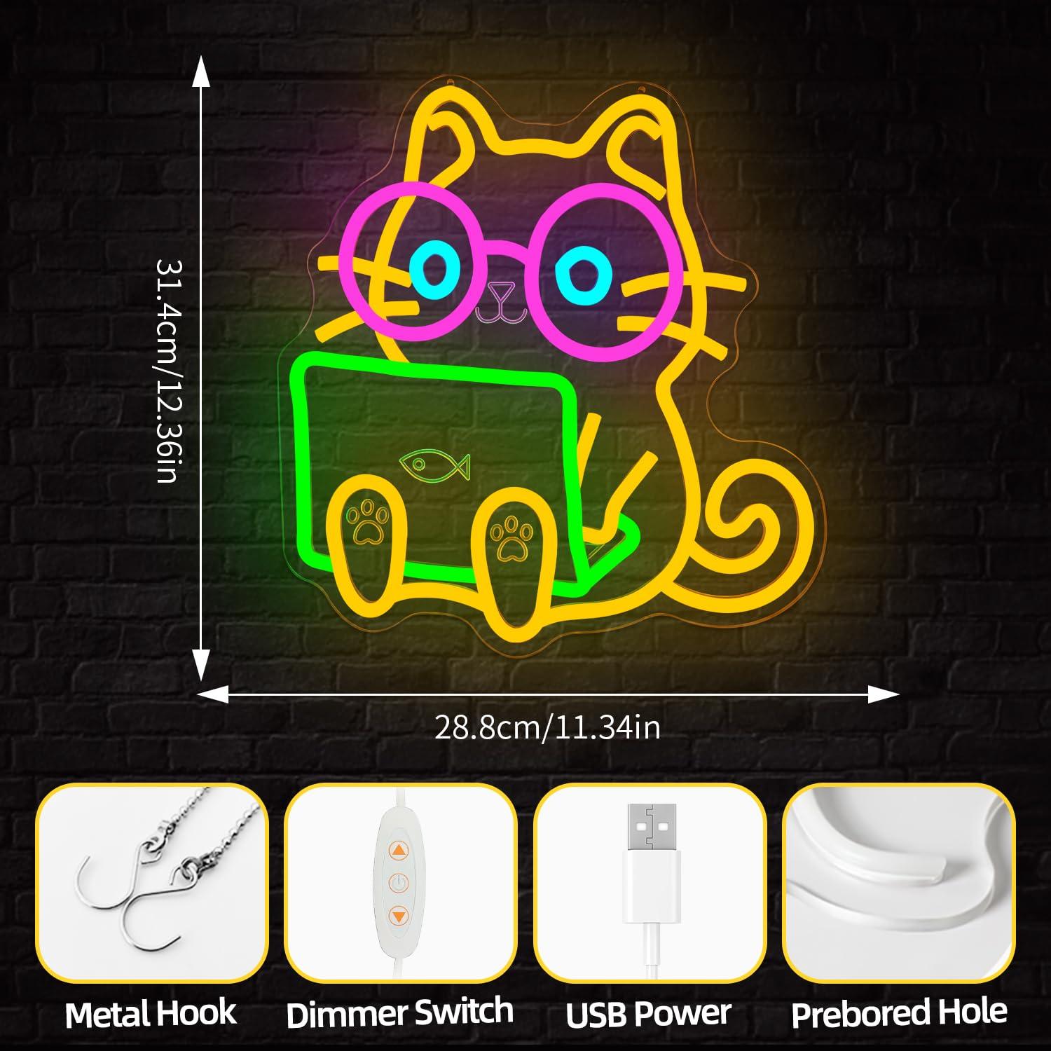 Cat Laptop Neon Sign USB Dimma - Tech Office Wall reseña y precio