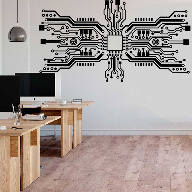 Circuit Board Chip Wall Sticke - Tech Office Wall reseña y precio