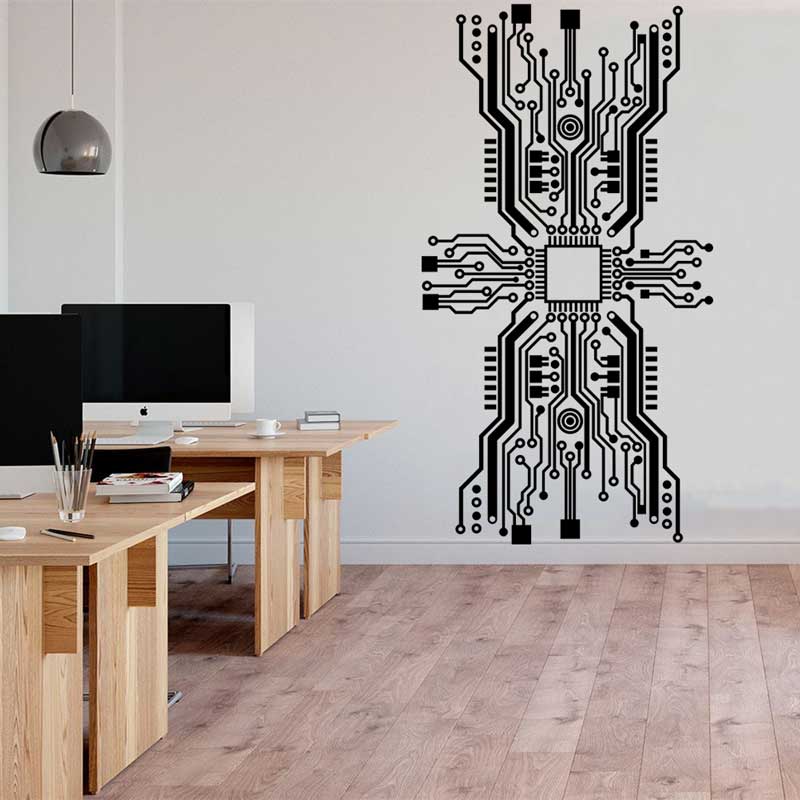 Circuit Board Chip Wall Sticke - Tech Office Wall reseña y precio